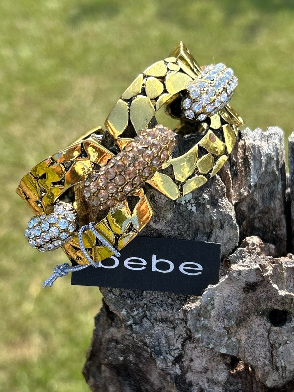 Bebe Gold-Tone Chunky Link Rhinestone Pave Bracelet
